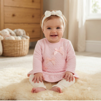 N14606: Baby Girls Quilted Dress, Legging & Headband Outfit (0-9 Months)